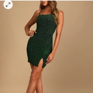 Lulus Take Me Anywhere Green Sparkly Asymmetrical Bodycon Mini Dress